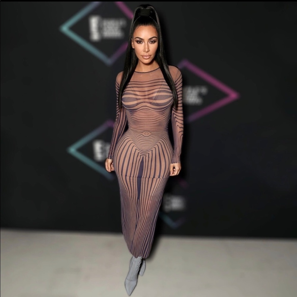 Kim K inspired sheer mesh bodycon dress.
